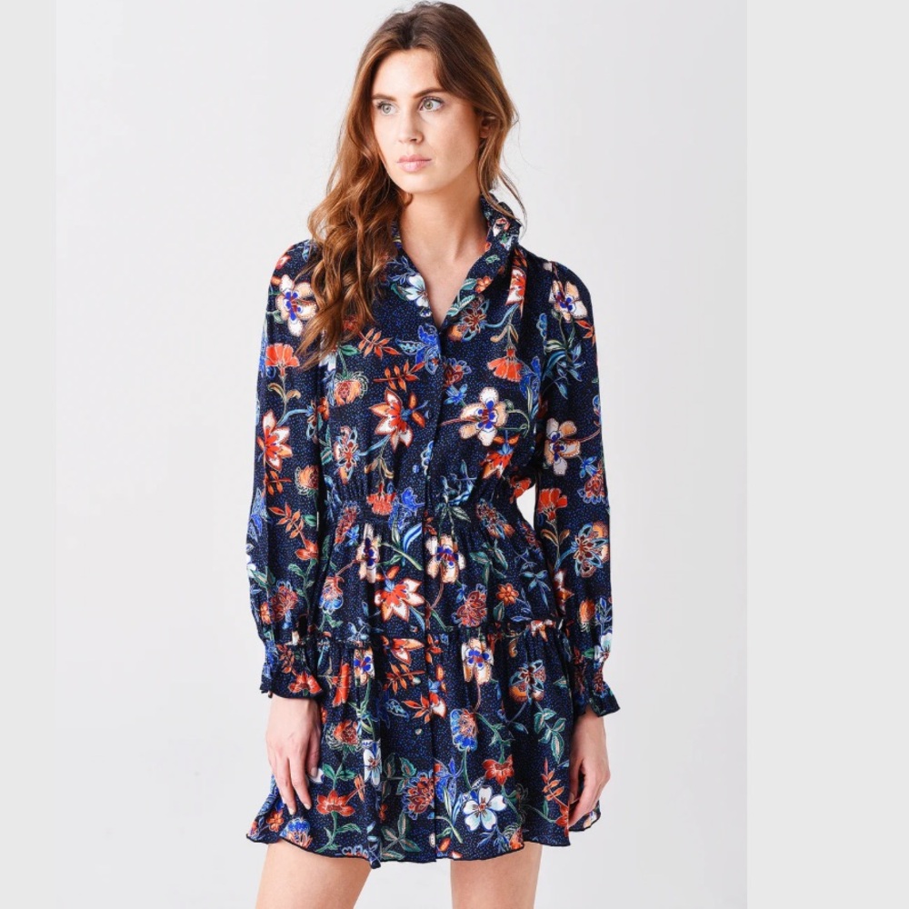 Hunter Bell Floral Mini Dress - Navy and Red